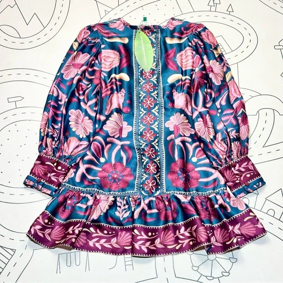 Farm Rio Teal Seashell Tapestry Lenzing™ Ecovero™ Viscose Mini Dress - Picture 8 of 10